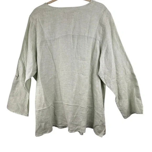 Tahari 100% Linen Women’s Tunic Top Button up Light Green Size 2X Lagenlook Flow - Picture 3 of 10